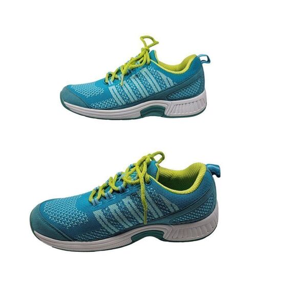 Orthofeet Athletic Shoes Sneakers 7.5 Manmade Upper Turquoise Lime Green Lace-Up - Picture 4 of 11
